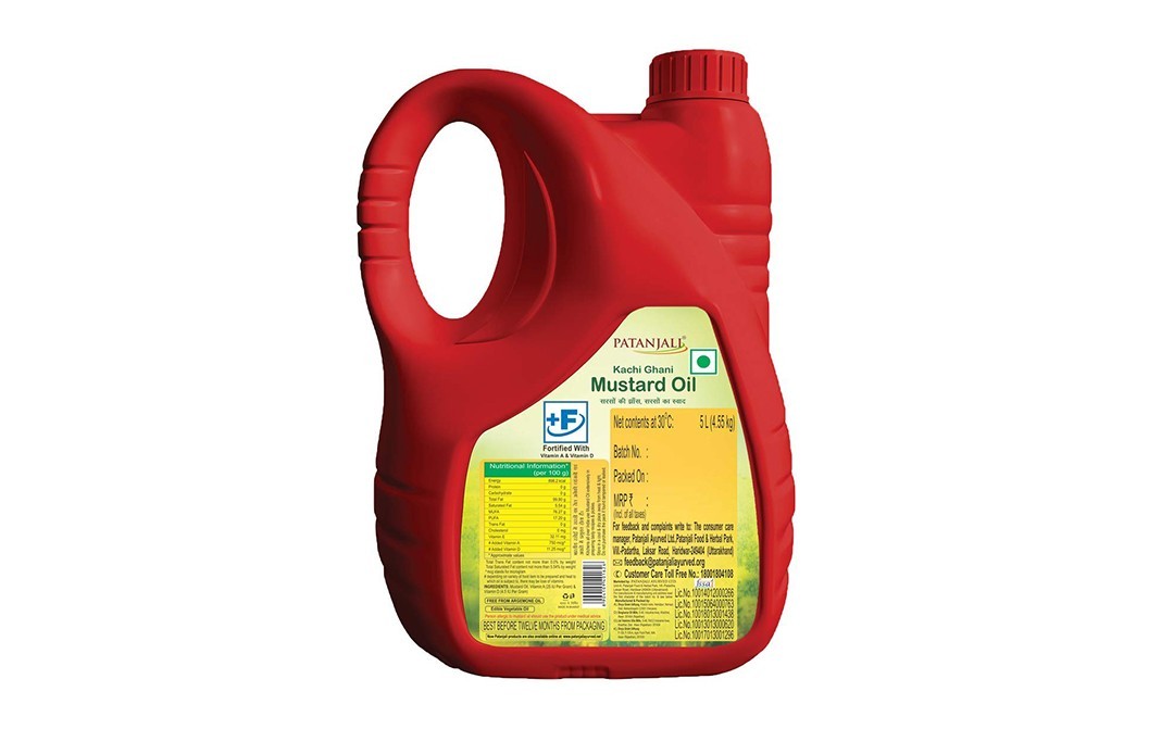 Patanjali Kachi Ghani Mustard Oil    Plastic Container  5 litre